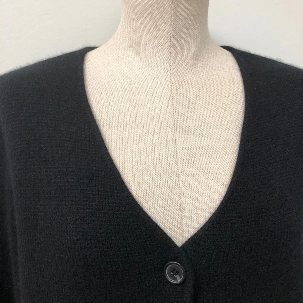 Quince Cardigan Womens Large Black Mongolian Cashmere Structured Minimalist